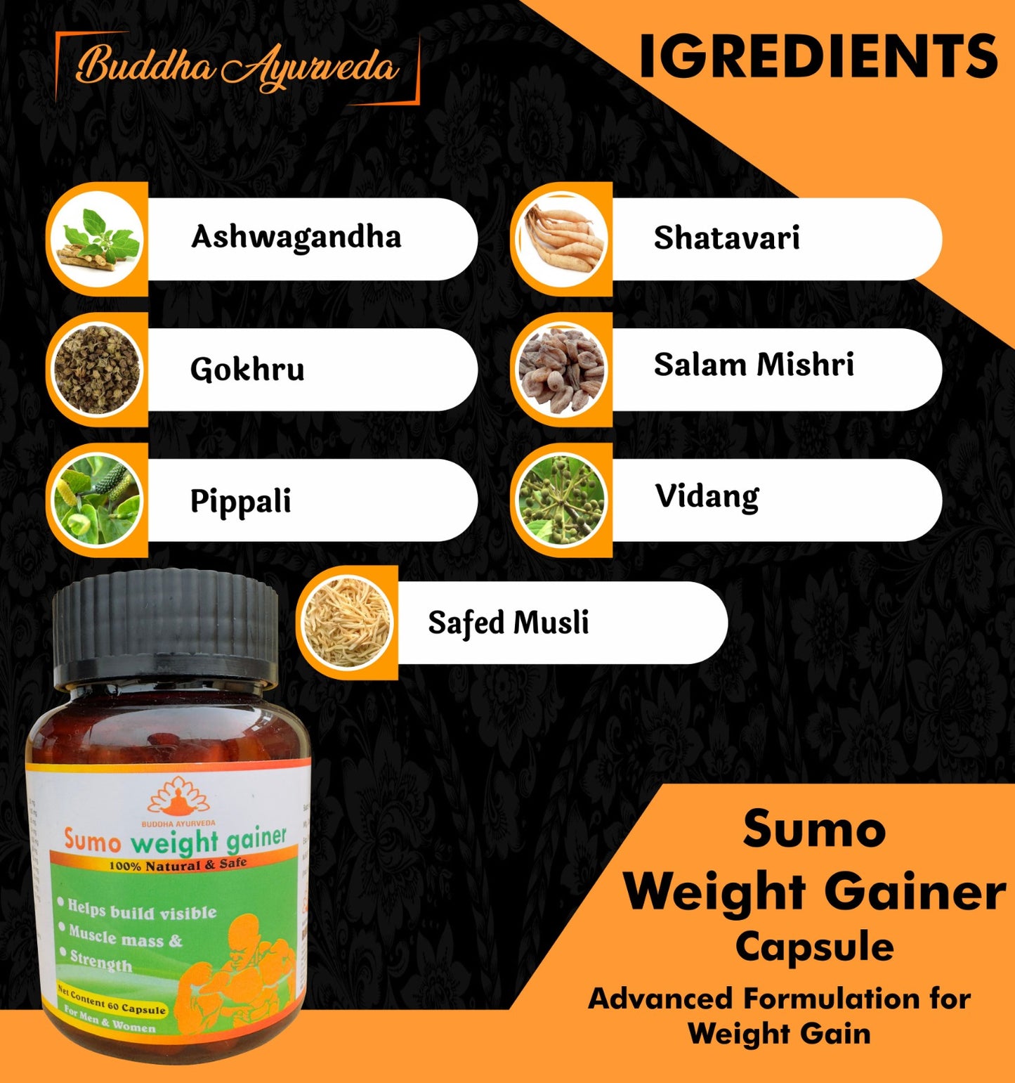 Sumo Weight Gainer Capsule – Buddha Ayurveda 60 capsules